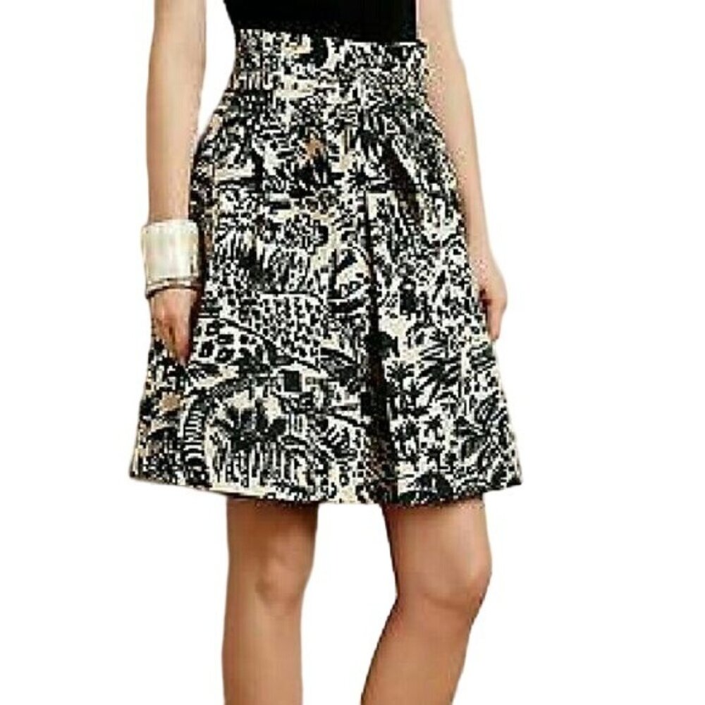 Anthropologie Corey Lynn Calter Skirt Women 0 Tan Black Palm Garden A Line‎ Mini